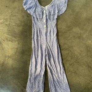 Light Blue Cotton Floral Jumpsuit
